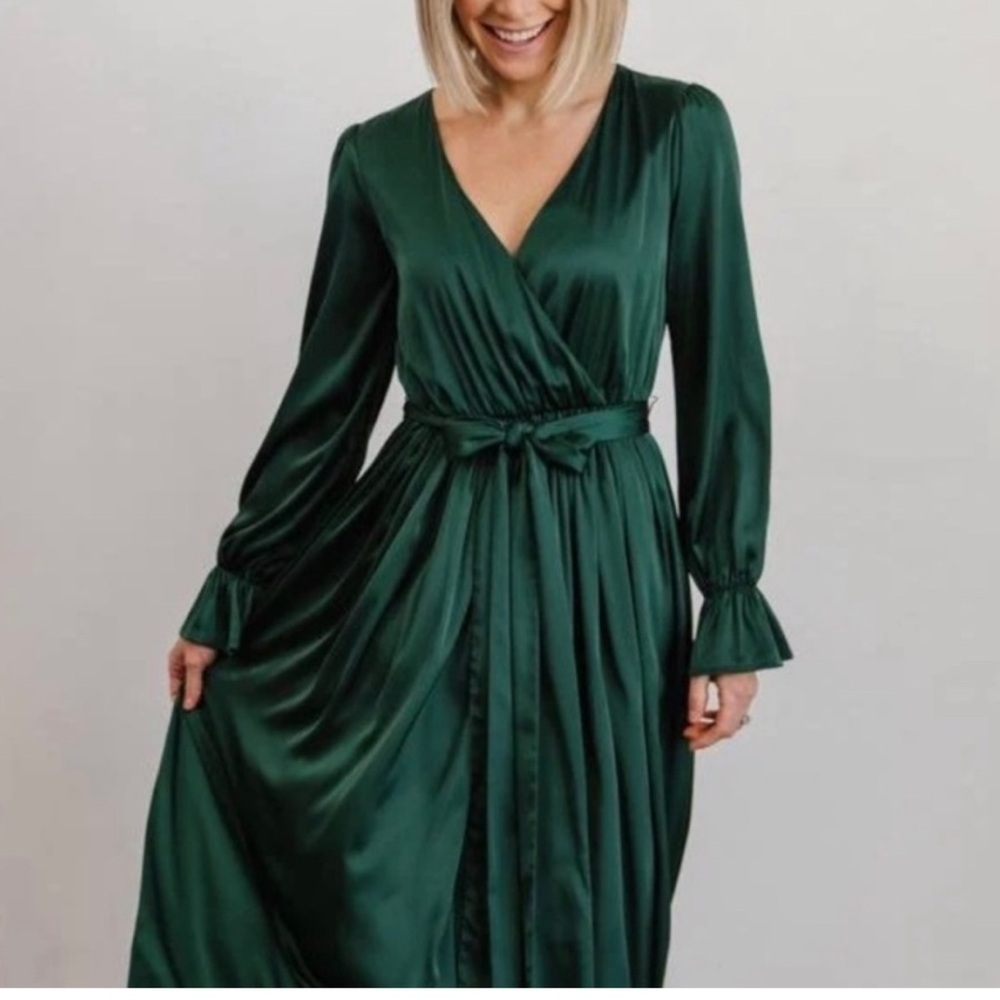 Baltic Born Holly Satin Maxi Dress Emerald Green Small - Picture 2 of 9